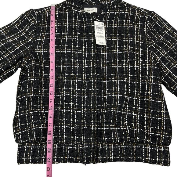 ON 34th Women’s Tweed Bomber Jacket Small Black / Gold Metallic Full-Zip Pockets - Picture 10 of 12